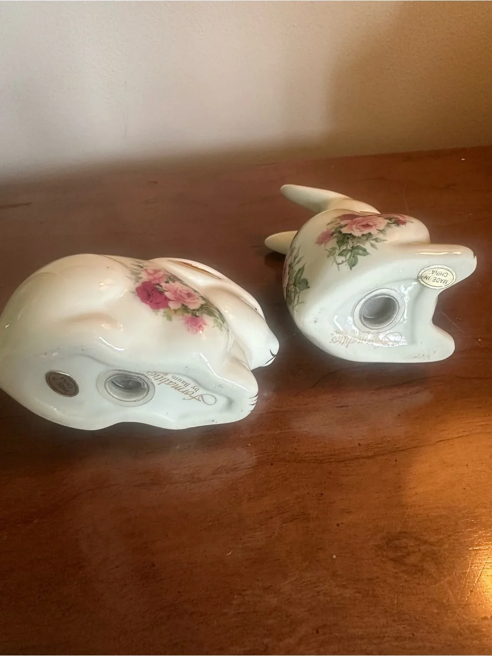 Vintage Victorian Rose Porcelain Bunny Salt and Pepper Shakers